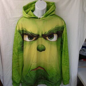 New 3XL Christmas Grinch Face Frown Green Pullover Hoodie